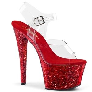Pleaser red sparkly platform heels Sz 8